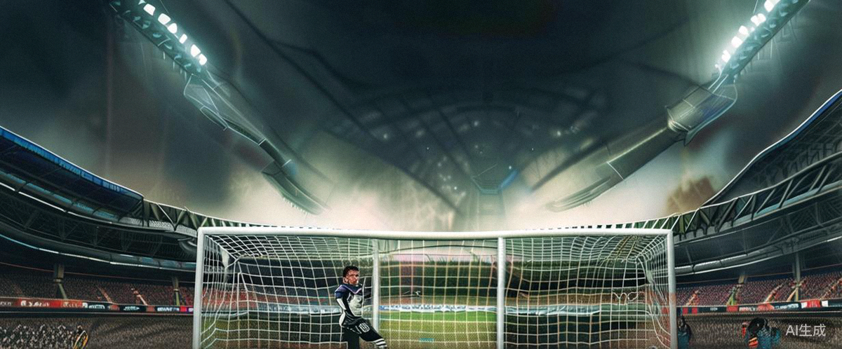 四分之一决赛中，一名球员在万众瞩目下主罚关键点球，门将张开双臂严阵以待