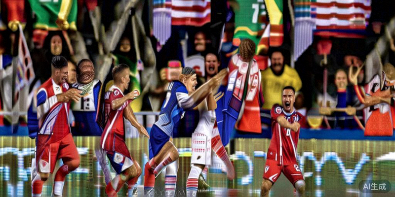 美国队球员在补时阶段绝杀伊朗后，全队疯狂庆祝进球的激动场面