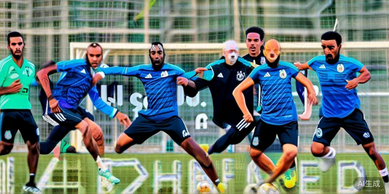 阿根廷国家队在训练基地进行高强度备战训练，主教练斯卡洛尼在场边指导球员