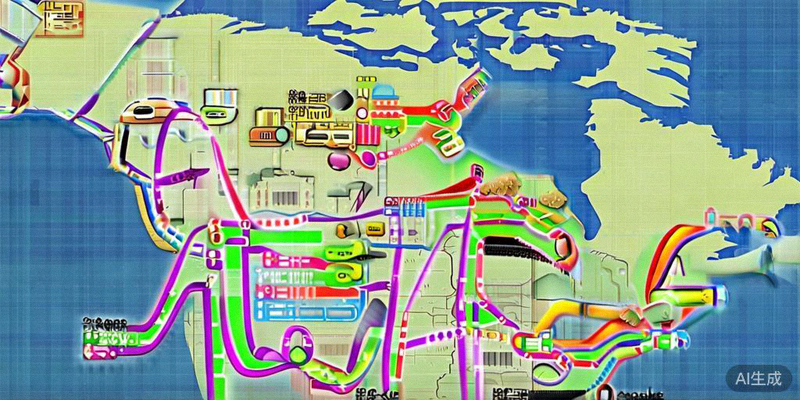 北美地图上标注了连接各世界杯主办城市的主要航班、铁路和公路路线