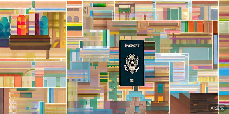 护照、美国签证、加拿大ETA授权书和墨西哥旅游卡等旅行证件排列在一起的照片