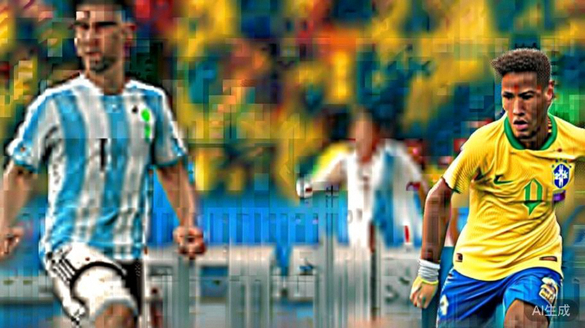 2026世界杯巴西对阵阿根廷比赛中，内马尔带球突破阿根廷后卫防守的瞬间