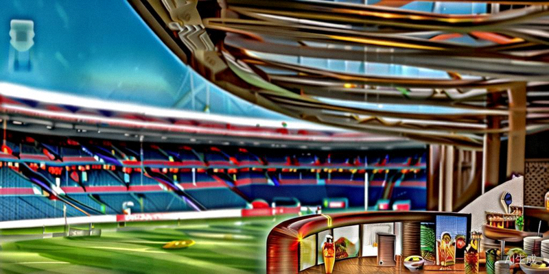 世界杯官方款待套餐宣传图，展示舒适的观赛包厢和餐饮服务