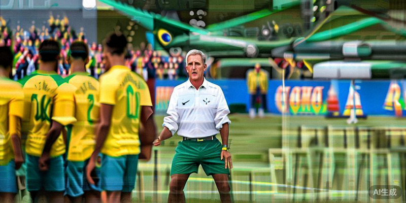 巴西国家男子足球队在训练场上进行战术演练，主教练在场边指导