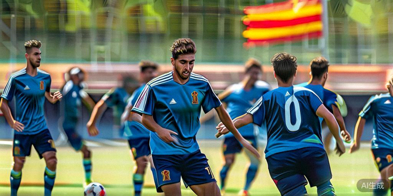 西班牙队球员在训练中进行高强度的传控和压迫练习