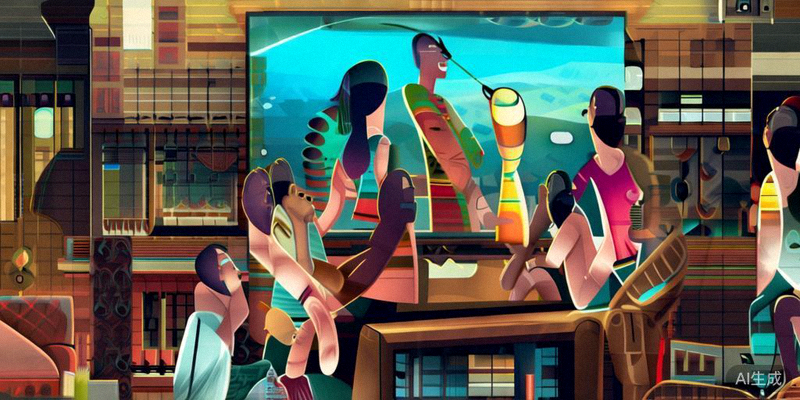 朋友们在客厅一起观看世界杯比赛，欢呼庆祝的欢乐场景