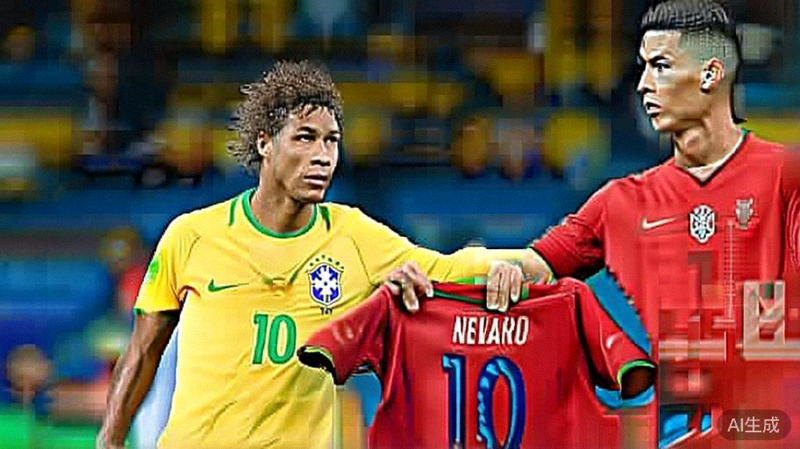 巴西队内马尔与葡萄牙队C罗在赛后交换球衣，两位巨星惺惺相惜的场面