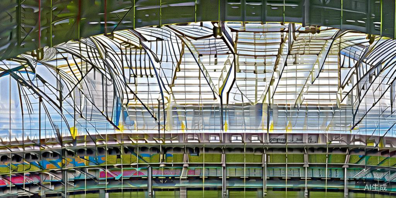 加拿大温哥华BC Place体育场内部全景，巨大的顶棚和绿色草坪非常醒目