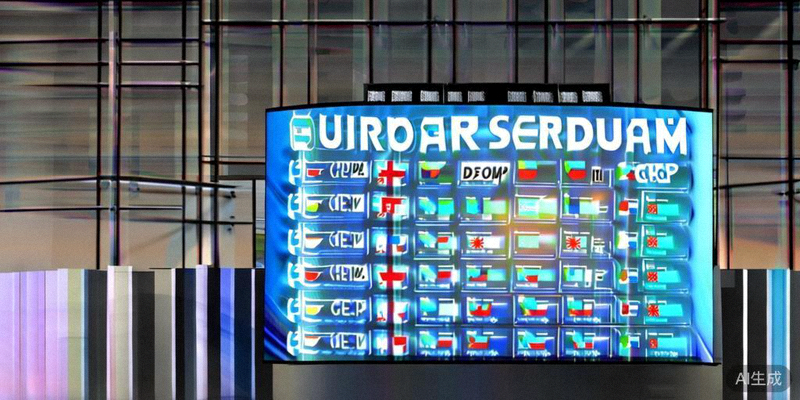 欧洲区预选赛分组抽签结果在大屏幕上显示，法国、英格兰、葡萄牙等队分入不同小组