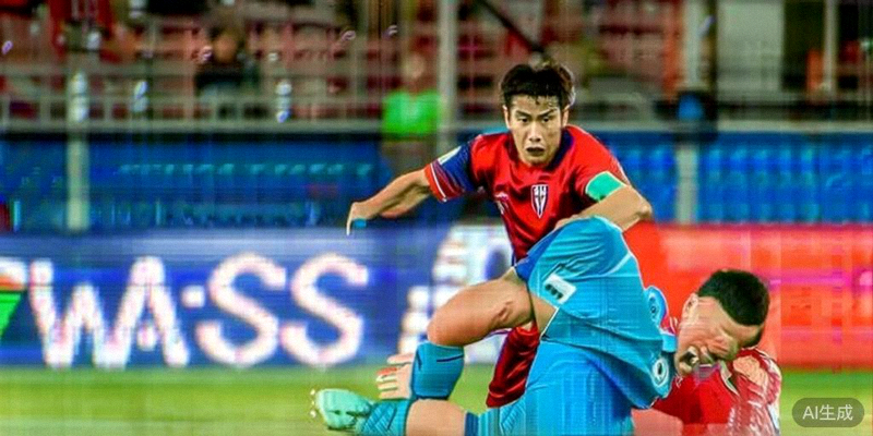 亚洲区预选赛某场关键比赛中，球员激烈拼抢的瞬间