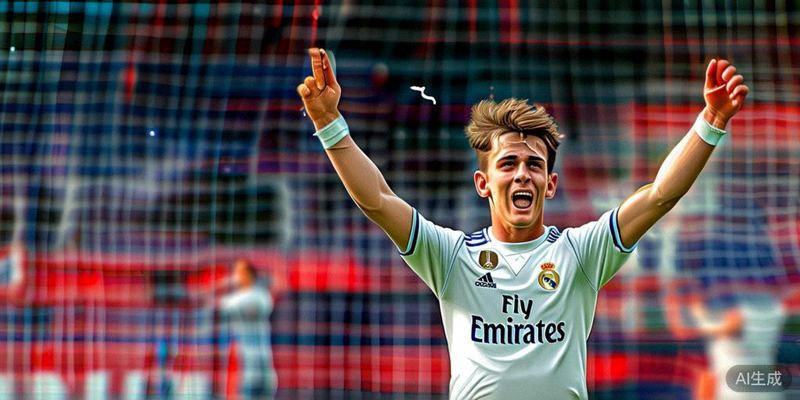 英格兰中场新星祖德·贝林厄姆在皇家马德里比赛中庆祝进球，展现领袖气质