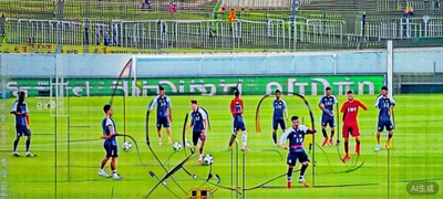 法国国家队球员在训练场上进行战术演练