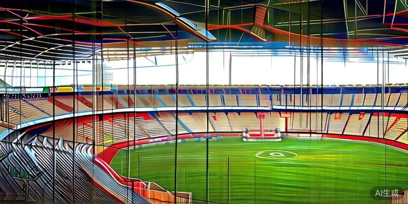 墨西哥城阿兹特克体育场宏伟的内部全景，巨大的看台环绕着绿色草坪