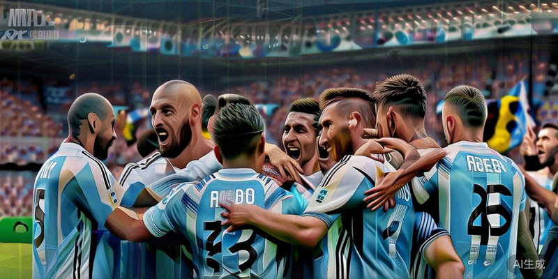 阿根廷国家队庆祝胜利，梅西与队友们相拥