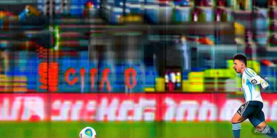 阿根廷国家男子足球队队长梅西在友谊赛中带球突破