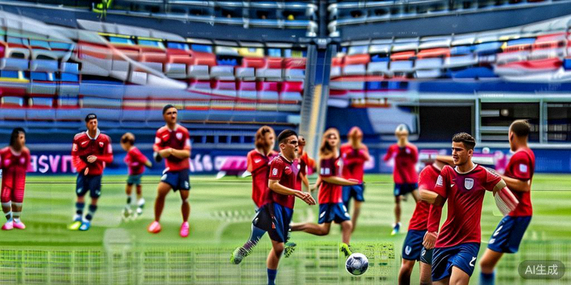 美国队作为东道主之一进行训练，普利西奇等球员在场上