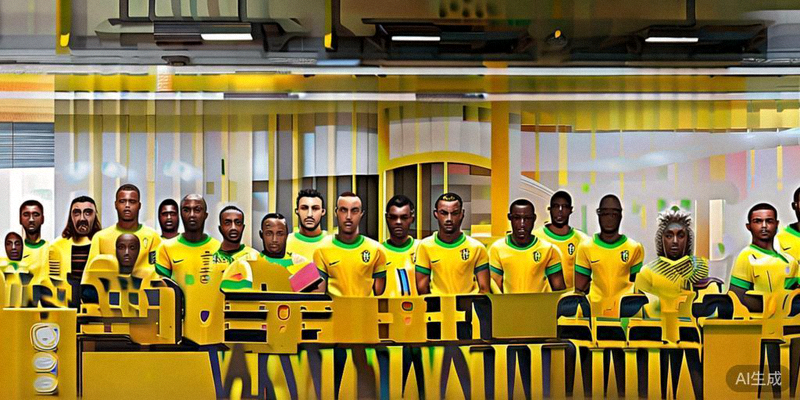 巴西队球员在发布会上展示2026世界杯新款黄色战袍
