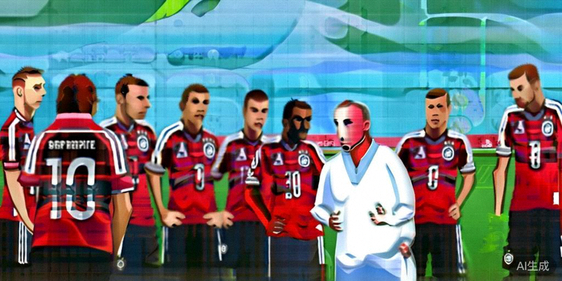 德国队球员在训练中认真听取主教练的战术布置