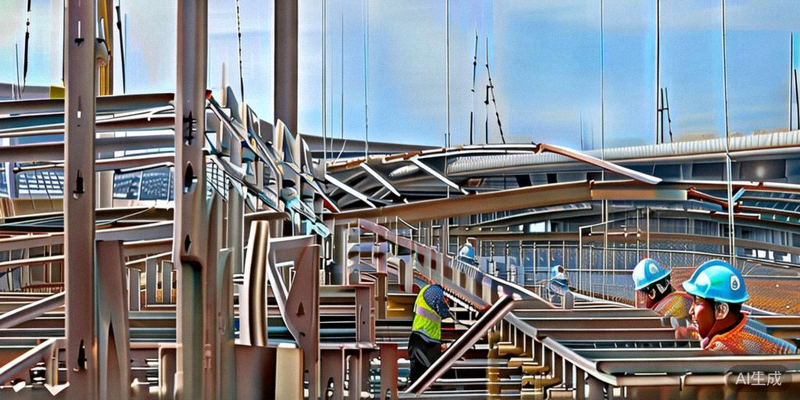 工人正在2026世界杯体育场工地上进行钢结构安装