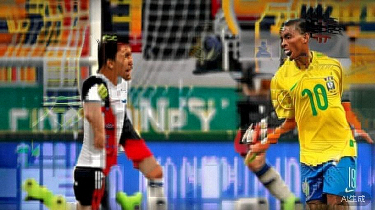 2026世界杯巴西对阵德国比赛中，巴西队前锋维尼修斯带球突破德国队后卫防守的精彩瞬间
