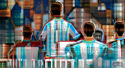 阿根廷国家男子足球队庆祝胜利，梅西与队友拥抱