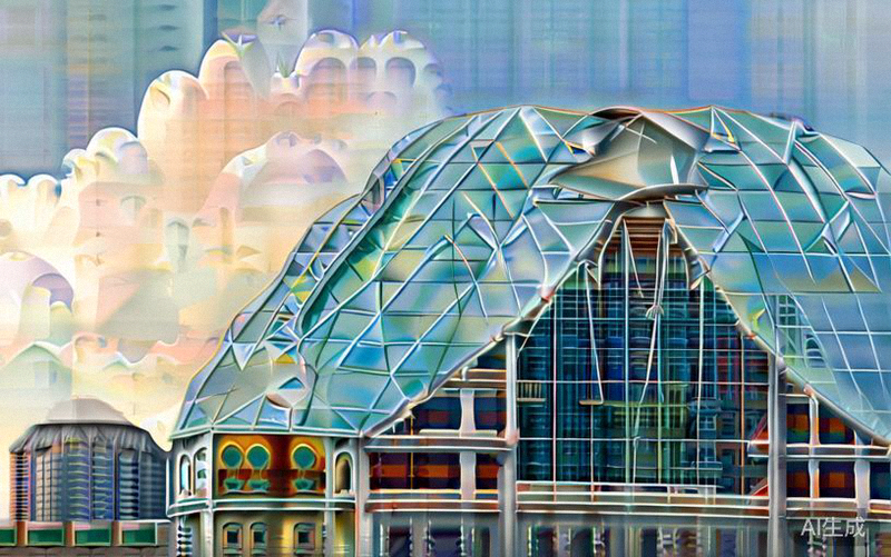 温哥华BC广场体育场可开合的穹顶和城市天际线背景