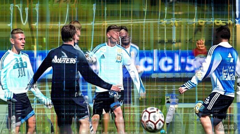 阿根廷国家队训练中，梅西与年轻球员进行小范围传接球配合练习