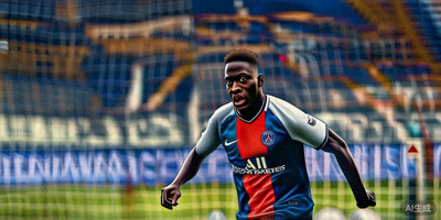 法国球星姆巴佩在巴黎圣日耳曼队比赛中高速带球突破的瞬间