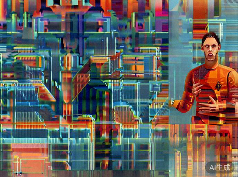 荷兰队后卫范迪克在比赛中指挥防线，气质沉稳