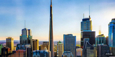加拿大安大略省多伦多市天际线和加拿大国家电视塔日景
