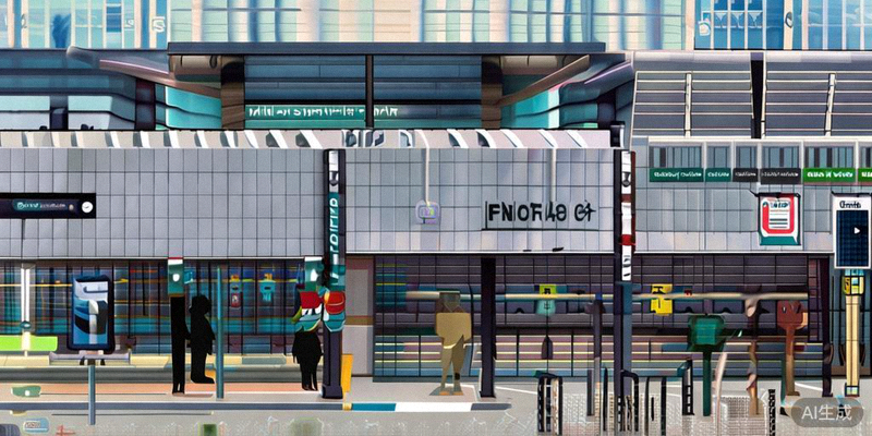 新建的体育场交通枢纽，包含地铁站、公交站和自行车停放区，指示牌清晰明了