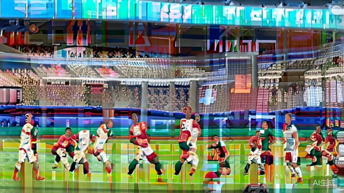 2026世界杯揭幕战美国队与墨西哥队在洛杉矶索菲体育场激烈对抗的瞬间，球员在中场拼抢