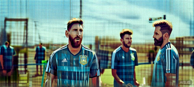 阿根廷国家男子足球队队长梅西在训练中与队友交流战术